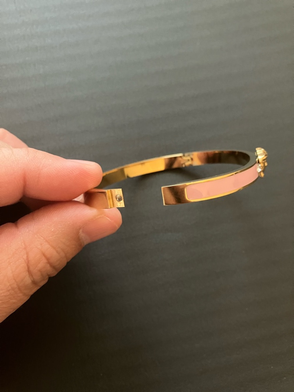 Gold-Tone Pink Medusa Bangle Bracelet - Picture 9 of 12